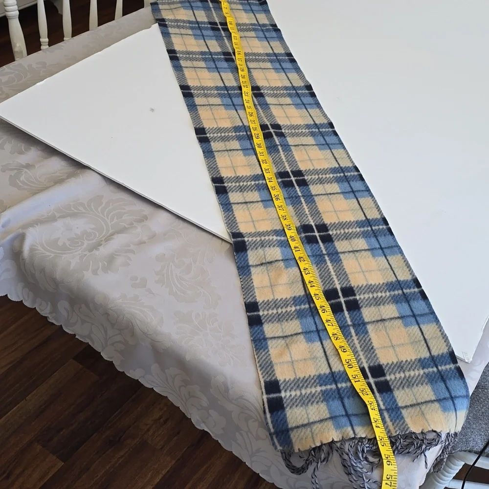 Vintage Royal Rossi Cashmere Fringe Scarf Blue Plaid
